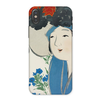 Woman from Momoyogusa - Kamisaka Sekka Iphone Case, x / Matte, Phone Case Artistic Illustration Figure Blue Clothing Flowers