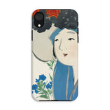 Woman from Momoyogusa - Kamisaka Sekka Iphone Case, Xr / Matte, Phone Case Artistic Illustration Person Blue Clothing Flowers