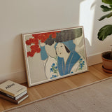 Woman from Momoyogusa - Kamisaka Sekka Meiji Art Print / Canvas Framed Artwork Asian-style Illustration Blue Red Gray Tones Kamisaka Sekka,