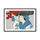 Woman from Momoyogusa Kamisaka Sekka Meiji Art Print, Japanese Style Artwork Two Figures Blue White Robes Floral