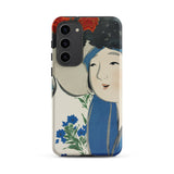 Woman from Momoyogusa - Kamisaka Sekka Phone Case Samsung Galaxy S23 Plus / Matte Stylized Illustration Blue Hair Floral, Sekka’s,