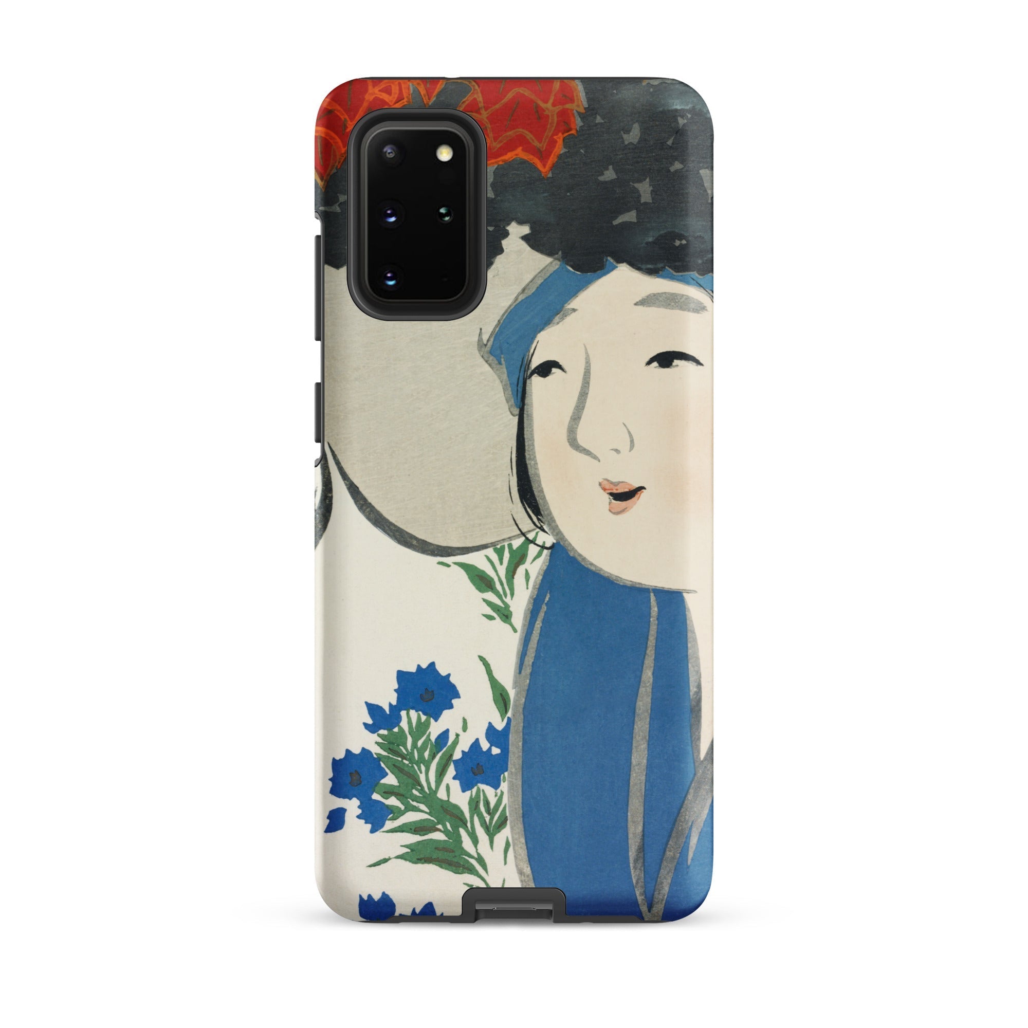 Woman from Momoyogusa Kamisaka Sekka Samsung Case, Galaxy S20 Plus / Matte, Smartphone Case Illustration Woman Black Hair Blue Garment