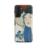 Woman from Momoyogusa - Kamisaka Sekka Samsung Case, Galaxy S21 Fe / Matte, Smartphone Case Stylized Depiction Person Blue Red Floral