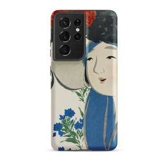 Woman from Momoyogusa - Kamisaka Sekka Samsung Case, Galaxy S21 Ultra / Matte, Smartphone Case Artistic Depiction Woman Blue Flowers
