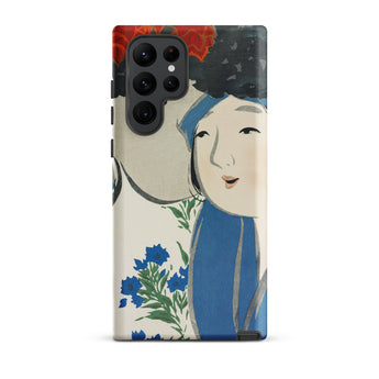 Woman from Momoyogusa - Kamisaka Sekka Samsung Case, Galaxy S22 Ultra / Matte, White Phone Case Illustration Woman Blue Hair Flowers