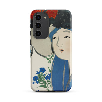 Woman from Momoyogusa - Kamisaka Sekka Samsung Case, Galaxy S23 Plus / Matte, Phone Case Artistic Depiction Woman Blue Flowers