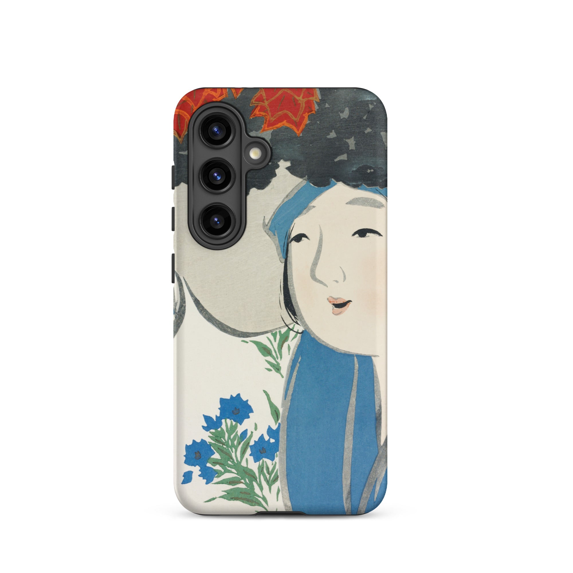 Woman from Momoyogusa Kamisaka Sekka Samsung Case, Galaxy S24 / Matte, Smartphone Case Japanese Style Illustration Woman Blue Hair Red