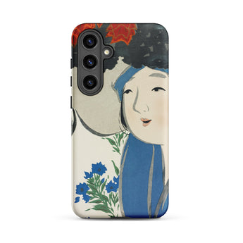 Woman from Momoyogusa - Kamisaka Sekka Samsung Case, Galaxy S24 Plus / Matte, Smartphone Whimsical Illustration Person Flowers Case