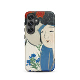 Woman from Momoyogusa - Kamisaka Sekka Samsung Case, Galaxy S25 / Matte, Smartphone Case Stylized Portrait Red Blue Floral Accents