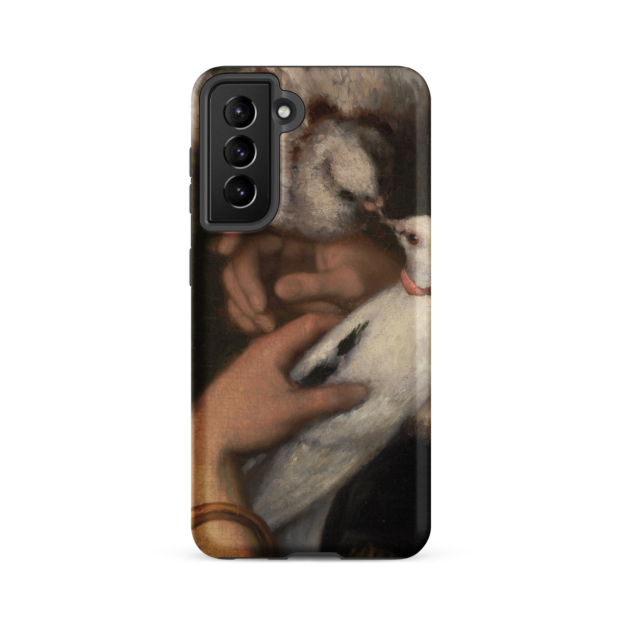Woman with Pigeons Gustave Courbet Samsung Case, Galaxy S21 Fe / Matte, Black Smartphone Case Classical Painting Person White Bird