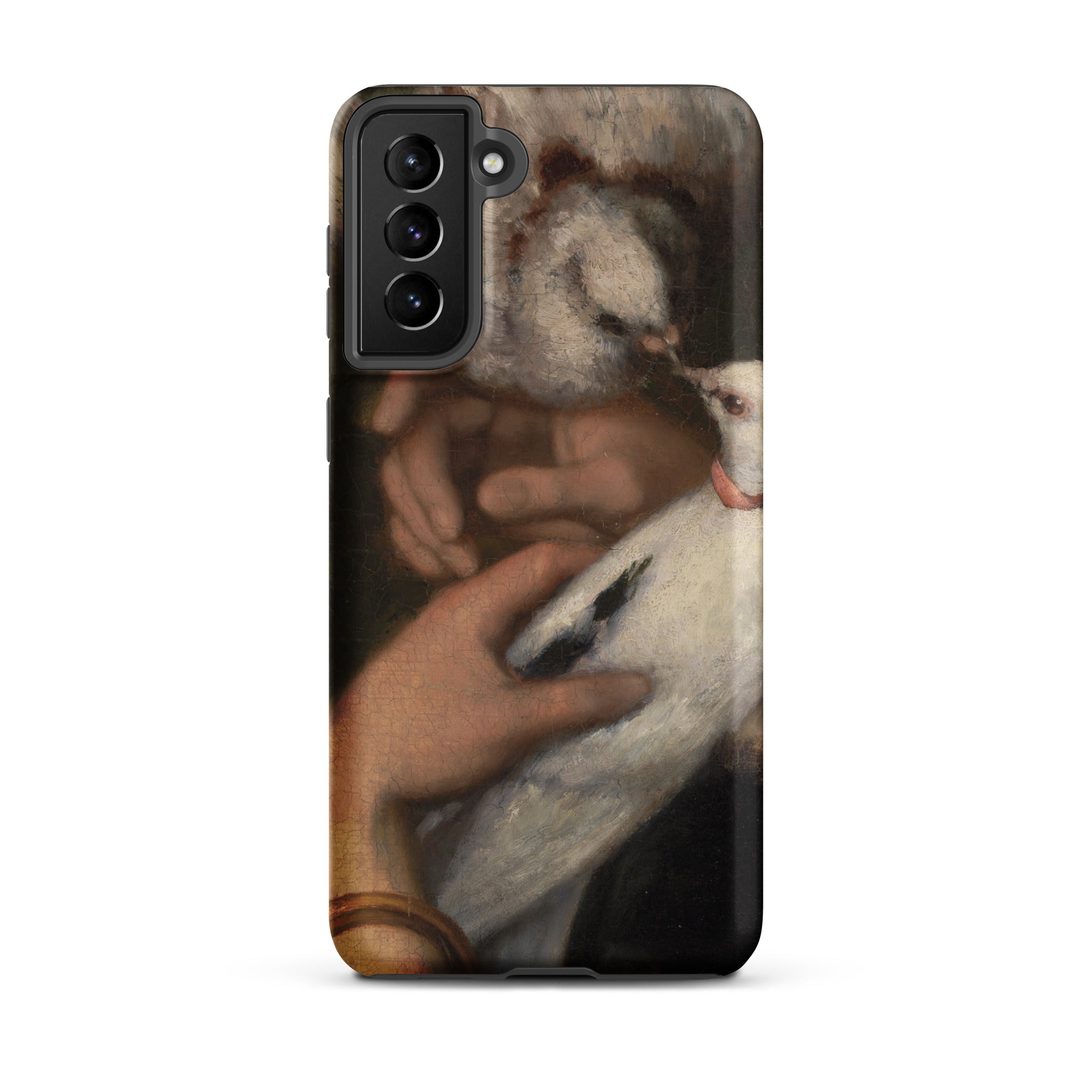 Woman with Pigeons Gustave Courbet Samsung Case, Galaxy S21 Plus / Matte, Black Smartphone Case Classical Painting Hands White Bird