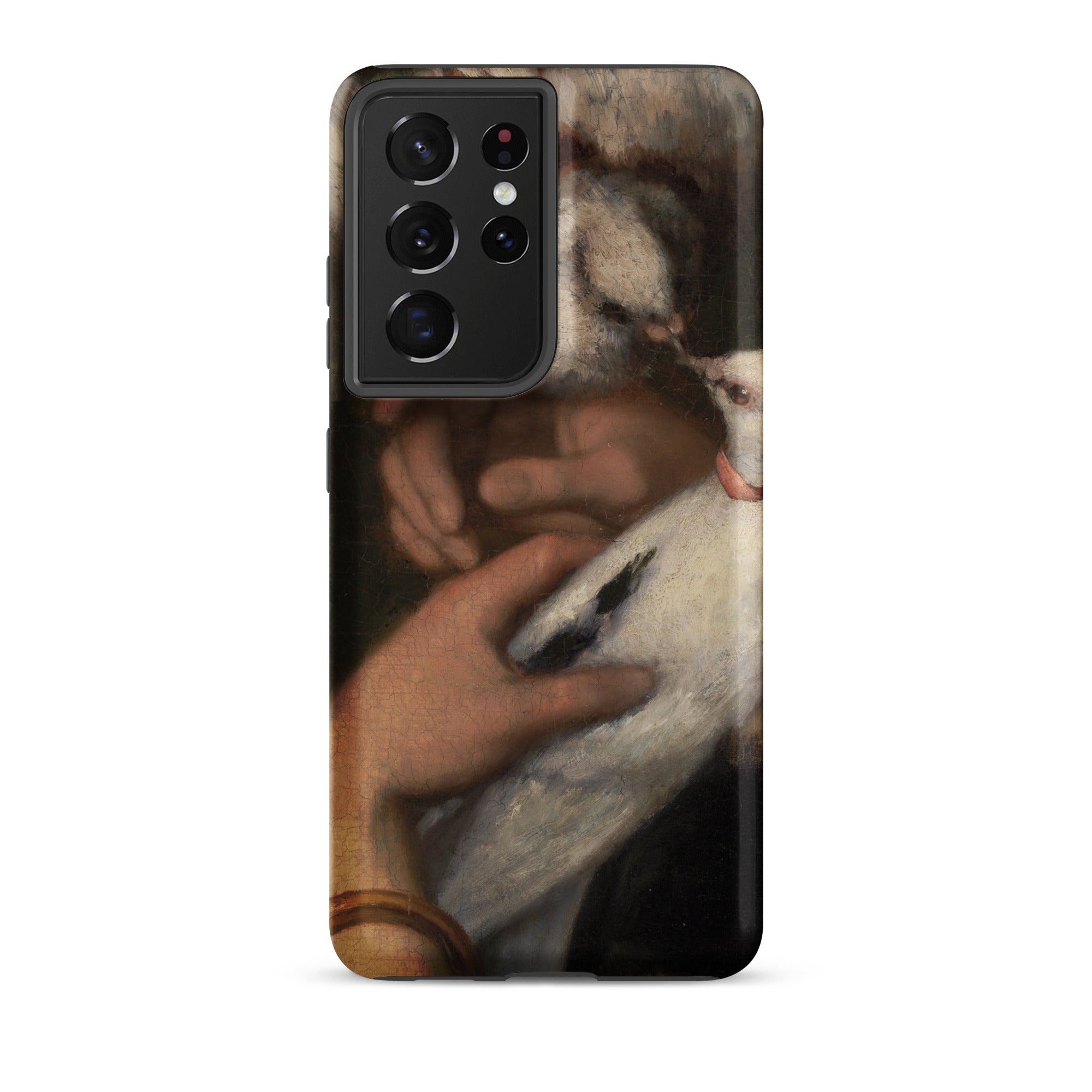Woman with Pigeons Gustave Courbet Samsung Case, Galaxy S21 Ultra / Matte, Black Smartphone Case Painting Hands White Bird