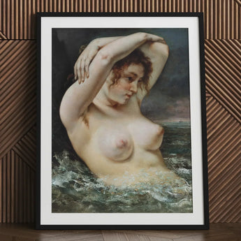 The Woman in Waves - Gustave Courbet Art Print / Canvas Black-framed Classical Nude Reddish-brown Hair, Pulls, English Channel’s Churn,