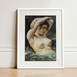 The Woman in Waves - Gustave Courbet Art Print / Canvas Framed Reproduction Classical Nude Painting Water Rendered, Pulls, English