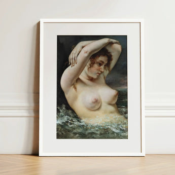 The Woman in Waves - Gustave Courbet Art Print / Canvas Framed Reproduction Classical Nude Painting Water Rendered, Pulls, English
