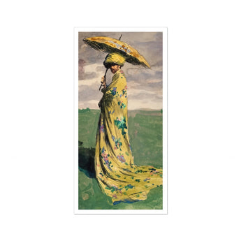 Self Caricature with Parasol - Max švabinský Art Print, Figure Yellow Floral Dress Parasol