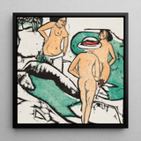 Women Bathing Between White Stones - Ernst Ludwig Kirchner Art Print / Canvas, 12x12’’ / 31x31cm / Black Frame, Posters Prints & Visual