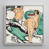 Women Bathing Between White Stones - Ernst Ludwig Kirchner Art Print / Canvas, 12x12’’ / 31x31cm / Frame, Posters Prints & Visual Artwork,