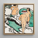 Women Bathing Between White Stones - Ernst Ludwig Kirchner Art Print / Canvas, 12x12’’ / 31x31cm / Natural Frame, Posters Prints & Visual