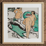 Women Bathing Between White Stones - Ernst Ludwig Kirchner Art Print / Canvas, 12x12’’ / 31x31cm / Natural Frame / Matboard, Posters Prints