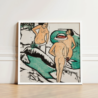 Women Bathing Between White Stones - Ernst Ludwig Kirchner Art Print / Canvas Framed Artwork Stylized Abstract Depiction Nude Figures