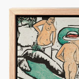 Women Bathing Between White Stones - Ernst Ludwig Kirchner Art Print / Canvas Framed Stylized Colorful Artwork Nude Figures, Spent, Three,