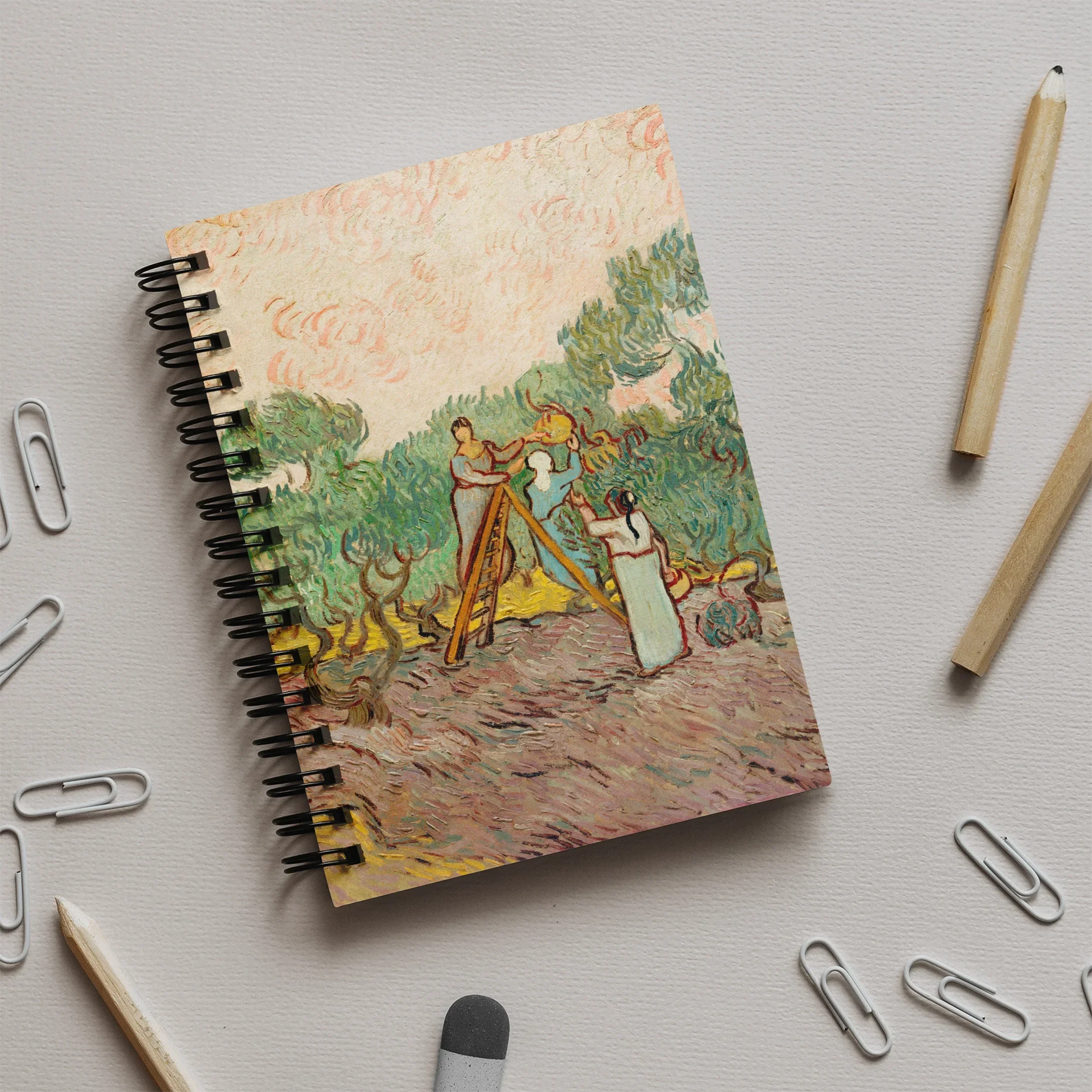 Women Picking Olives - Vincent Van Gogh Art Notebook Notebooks & Notepads