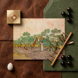 Women Picking Olives - Vincent Van Gogh Art Print / Canvas Square Gold-toned Metal Object Sunburst Design Vincent Gogh, Women Picking