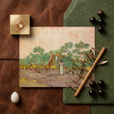 Women Picking Olives - Vincent Van Gogh Art Print / Canvas Square Gold-toned Metal Object Sunburst Design, Gogh’s Tumultuous Psyche Prints