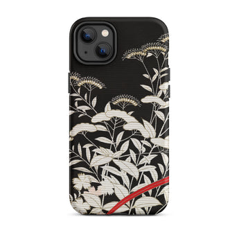 Women’s Kimono with Autumn Plants Iphone Case, 14 Plus / Matte, Black Iphone Case Floral Design