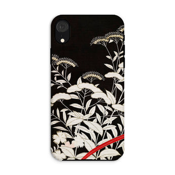 Women’s Kimono with Autumn Plants Iphone Case, Xr / Matte, Black Phone Case White Floral Design