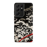 Women’s Kimono with Autumn Plants Phone Case Samsung Galaxy S21 Ultra / Matte Black Intricate White Botanical Illustration Gold Iphone