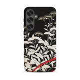 Women’s Kimono with Autumn Plants Phone Case Samsung Galaxy S25 Plus / Matte Black Intricate White Botanical Illustration Gold Iphone