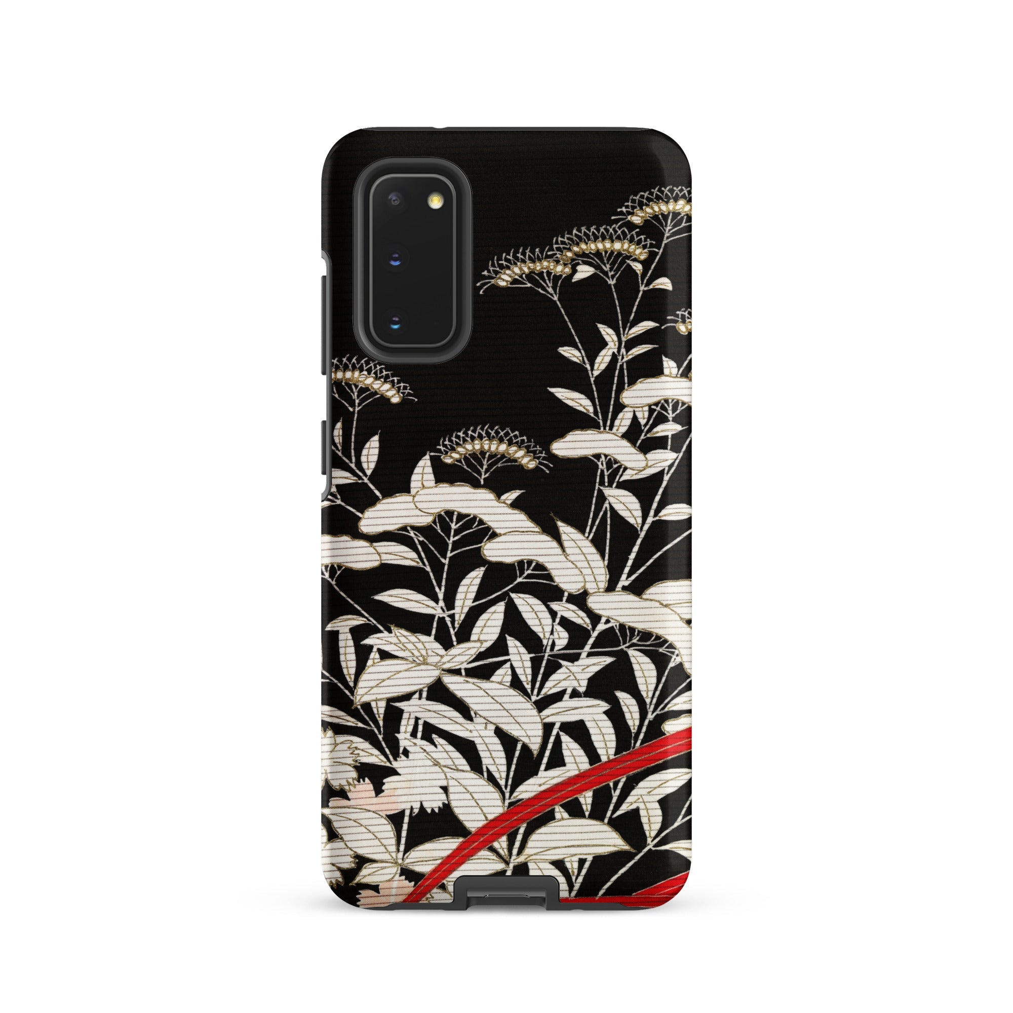 Women’s Kimono with Autumn Plants Samsung Case, Galaxy S20 / Matte, Black Phone Case White Floral Pattern Red Accents