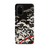 Women’s Kimono with Autumn Plants Samsung Case, Galaxy S20 Plus / Matte, Black Smartphone Case White Floral Patterns Red Accents