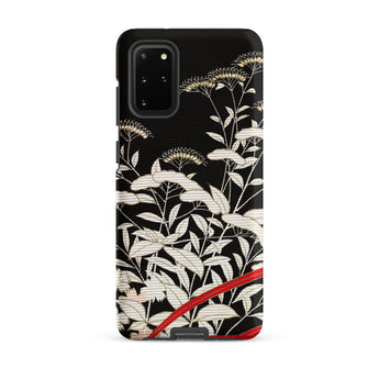 Women’s Kimono with Autumn Plants Samsung Case, Galaxy S20 Plus / Matte, Black Smartphone Case White Floral Patterns Red Accents