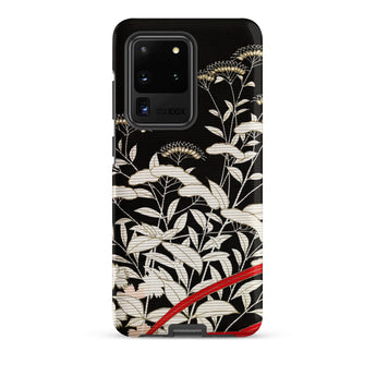 Women’s Kimono with Autumn Plants Samsung Case, Galaxy S20 Ultra / Matte, Black Smartphone Case White Botanical Pattern Red Ribbon
