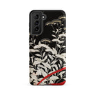 Women’s Kimono with Autumn Plants Samsung Case, Galaxy S21 Fe / Matte, Black Phone Case White Floral Pattern Red Ribbon