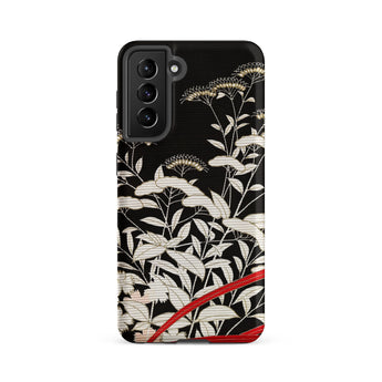 Women’s Kimono with Autumn Plants Samsung Case, Galaxy S21 Fe / Matte, Black Phone Case White Floral Pattern Red Ribbon