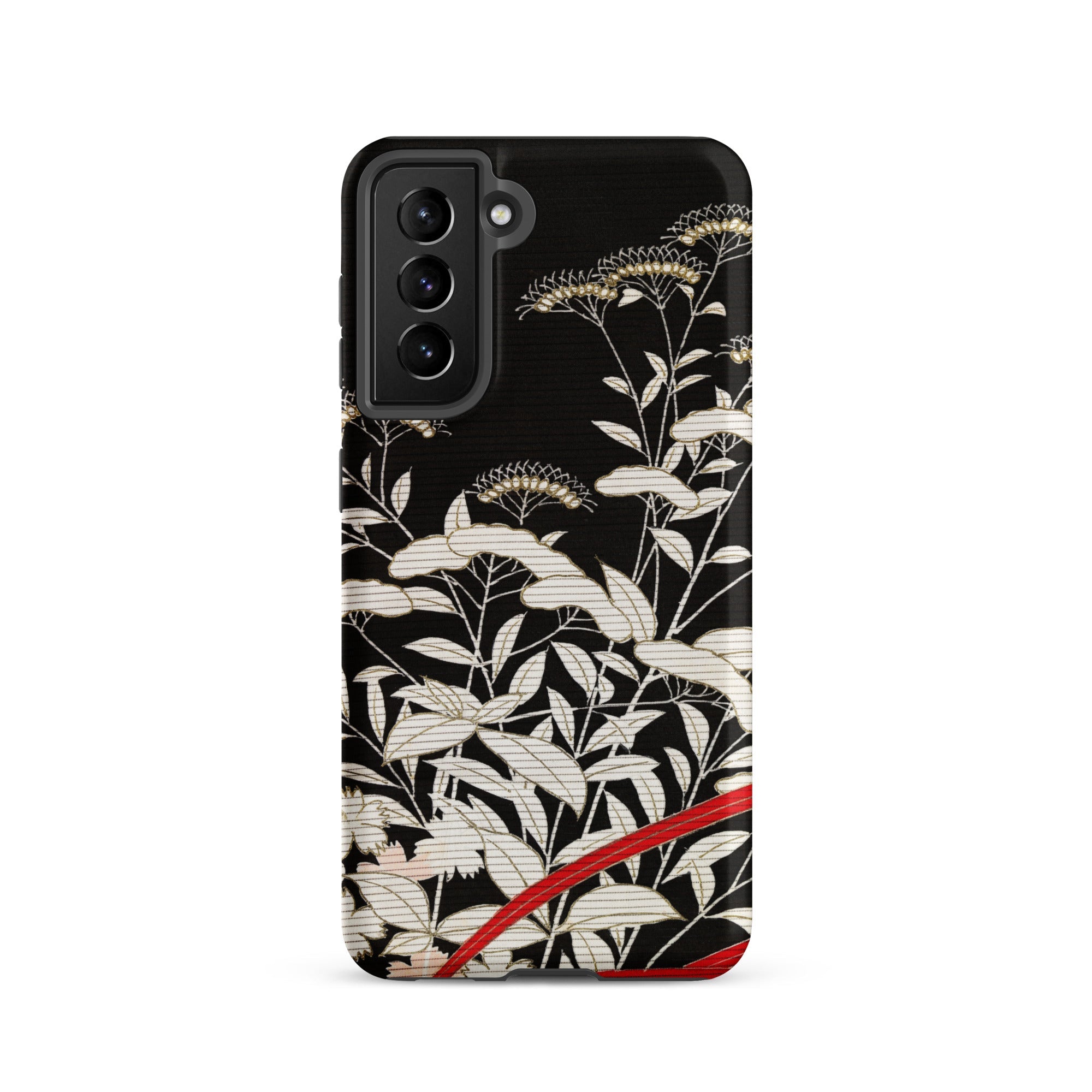 Women’s Kimono with Autumn Plants Samsung Case, Galaxy S21 / Matte, Black Phone Case Cream Red Floral Pattern