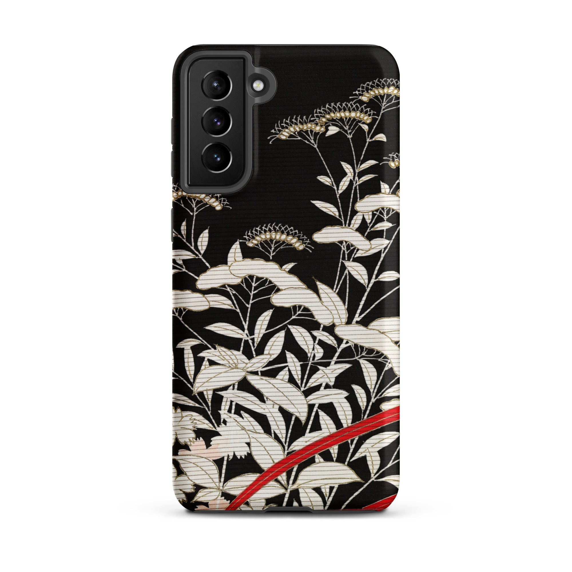 Women’s Kimono with Autumn Plants Samsung Case, Galaxy S21 Plus / Matte, Black Phone Case White Red Floral Design