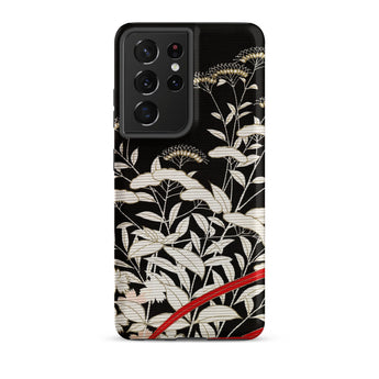 Women’s Kimono with Autumn Plants Samsung Case, Galaxy S21 Ultra / Matte, Black Phone Case Camera Cutout White Red Floral
