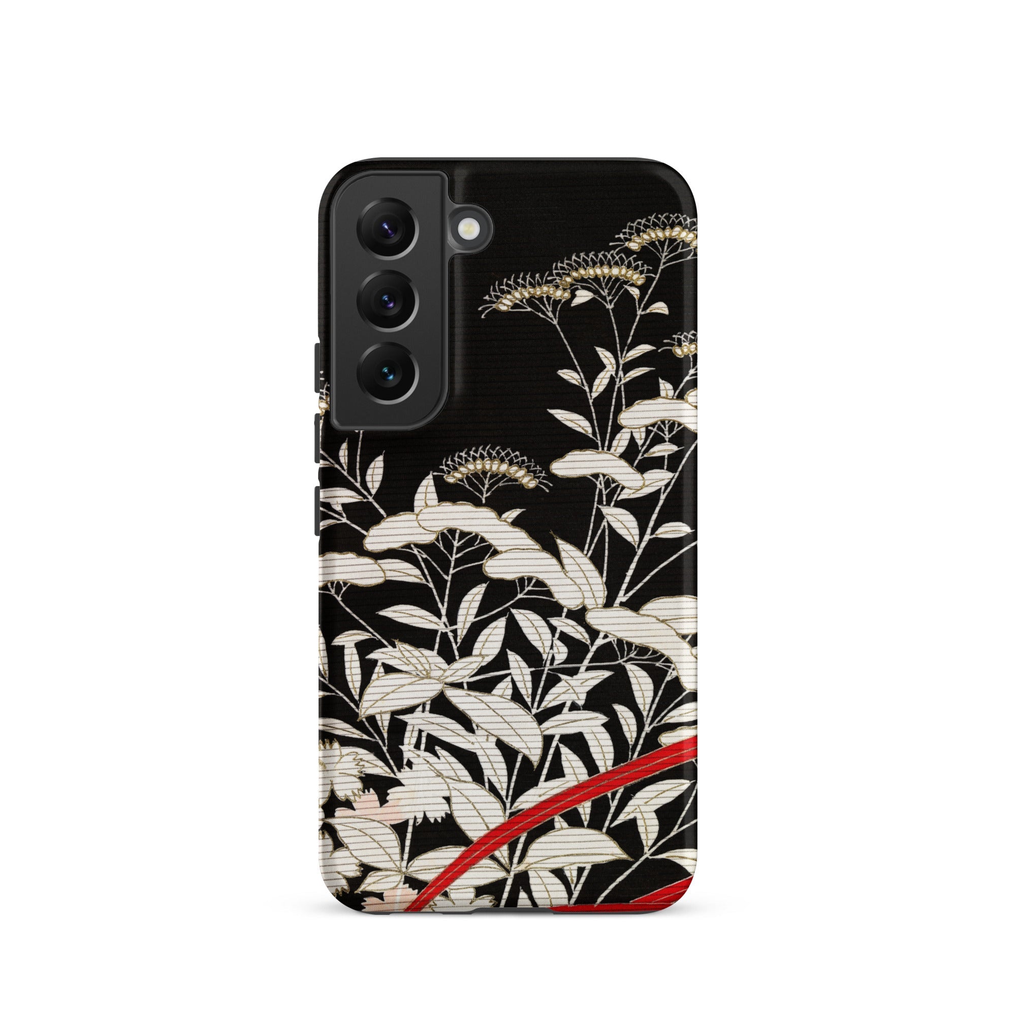 Women’s Kimono with Autumn Plants Samsung Case, Galaxy S22 / Matte, Black Phone Case White Floral Pattern Red Stripe