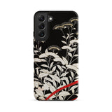Women’s Kimono with Autumn Plants Samsung Case, Galaxy S22 Plus / Matte, Black Smartphone Case White Floral Pattern Red Accent
