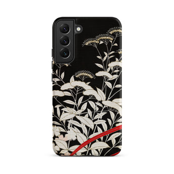 Women’s Kimono with Autumn Plants Samsung Case, Galaxy S22 Plus / Matte, Black Smartphone Case White Floral Pattern Red Accent