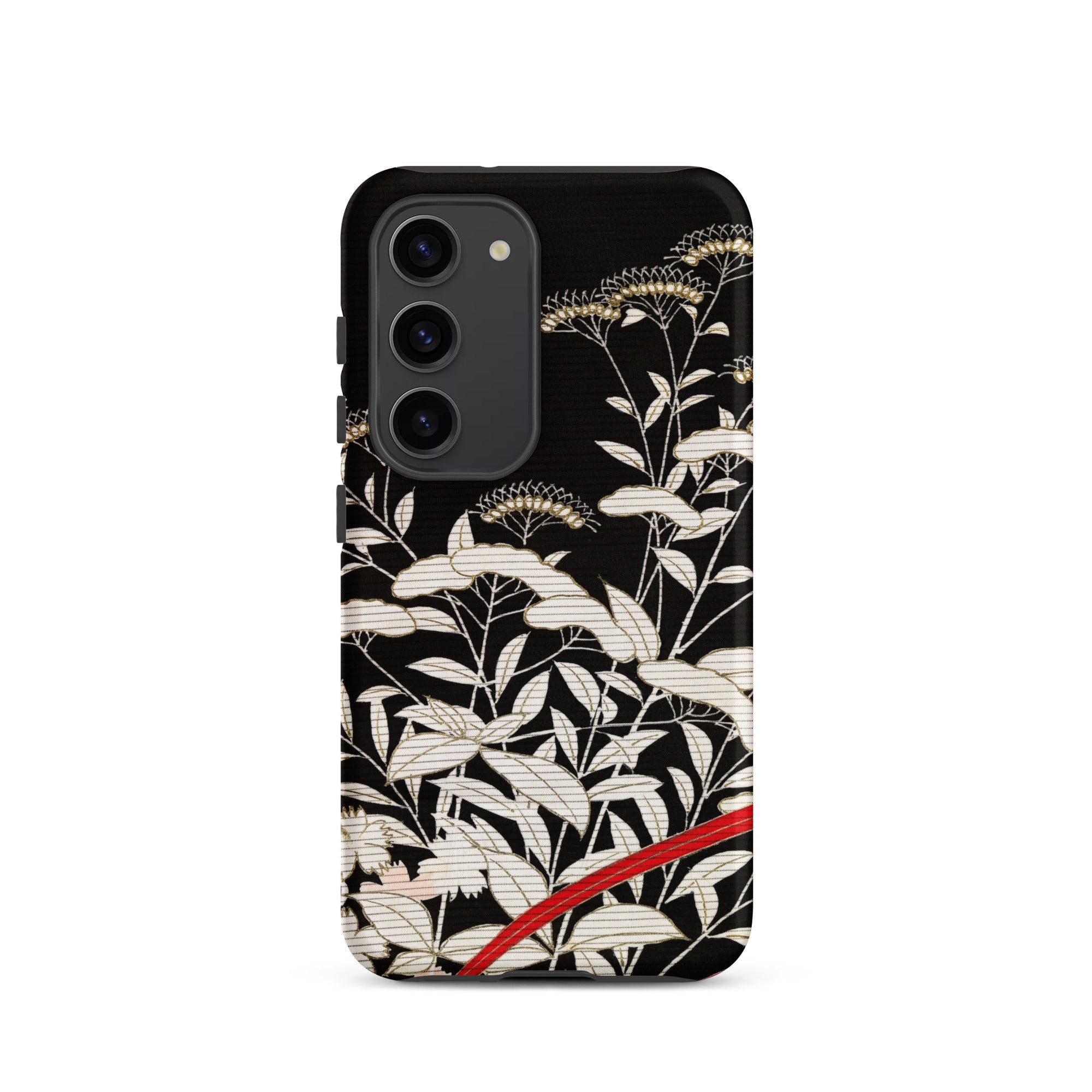 Women’s Kimono with Autumn Plants Samsung Case, Galaxy S23 / Matte, Black Phone Case White Floral Pattern Red Stripe