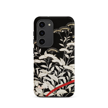 Women’s Kimono with Autumn Plants Samsung Case, Galaxy S23 / Matte, Black Phone Case White Floral Pattern Red Stripe