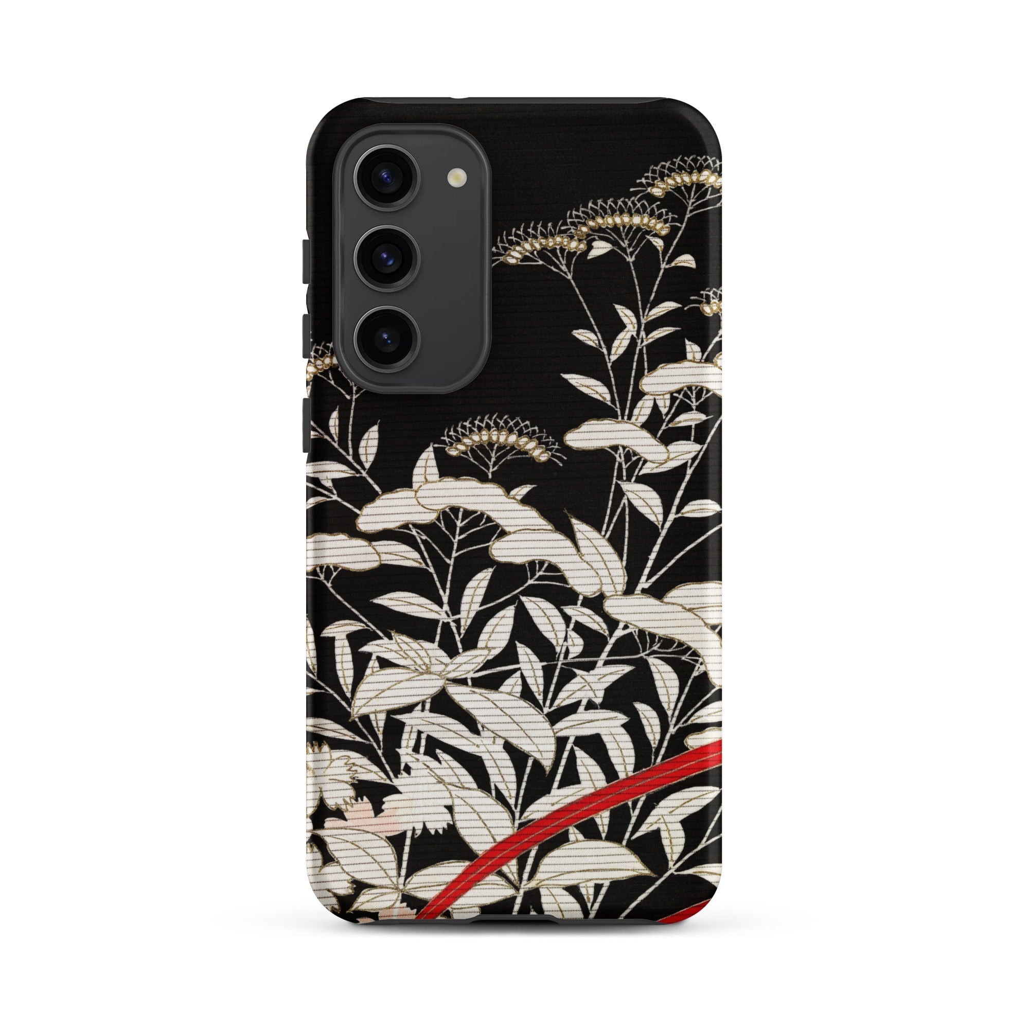 Women’s Kimono with Autumn Plants Samsung Case, Galaxy S23 Plus / Matte, Black Phone Case Cream Colored Floral Design Red Accent