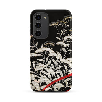 Women’s Kimono with Autumn Plants Samsung Case, Galaxy S23 Plus / Matte, Black Phone Case Cream-colored Floral Design Red Accent