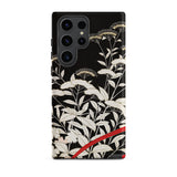 Women’s Kimono with Autumn Plants Samsung Case, Galaxy S23 Ultra / Matte, Black Phone Case White Floral Pattern Red Accent